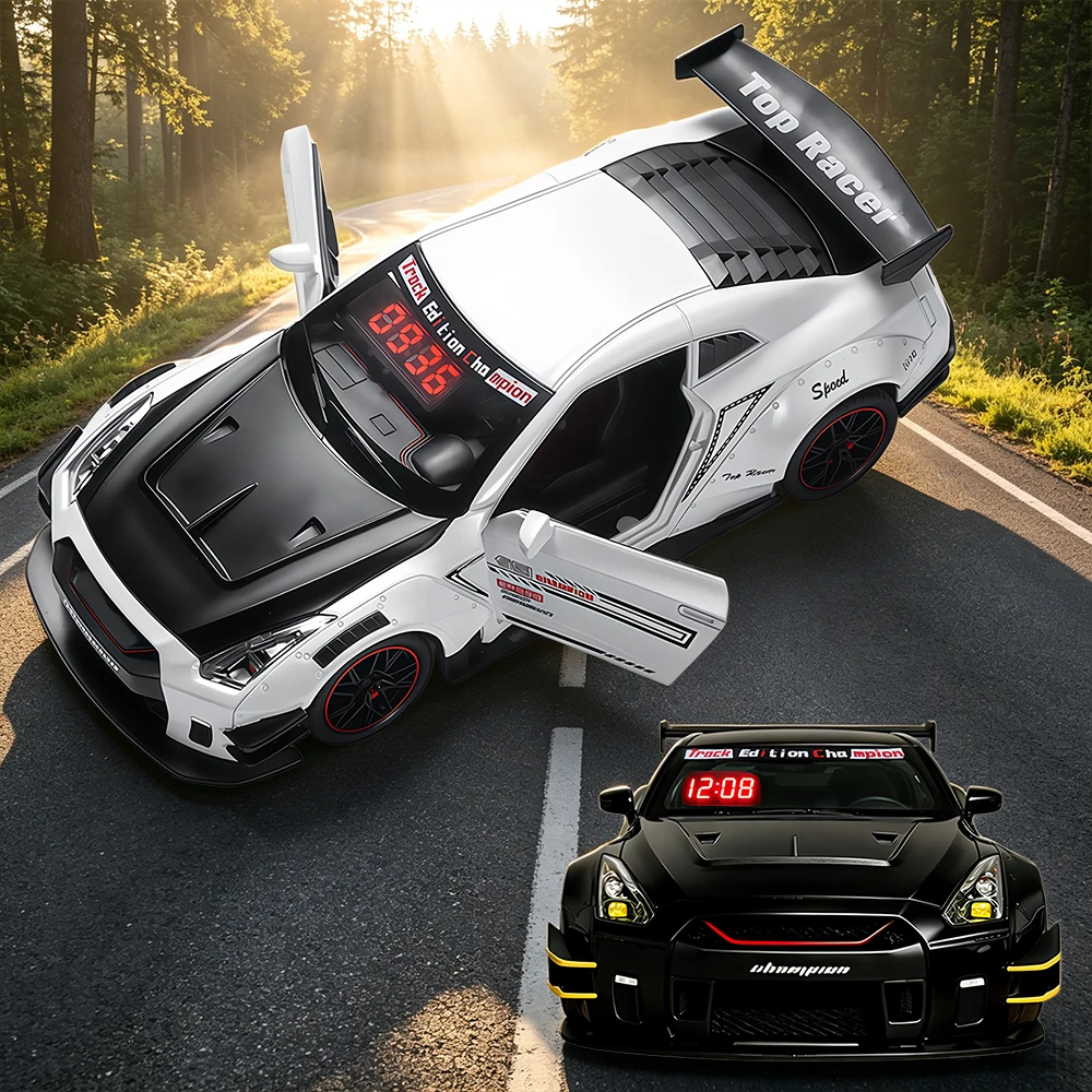 1Set Hypercar Alarm Clock, Realistic Engine Roar & Mist Spray Alarm Clock with Remote & LED Light for Kids Adults Bedroom Office