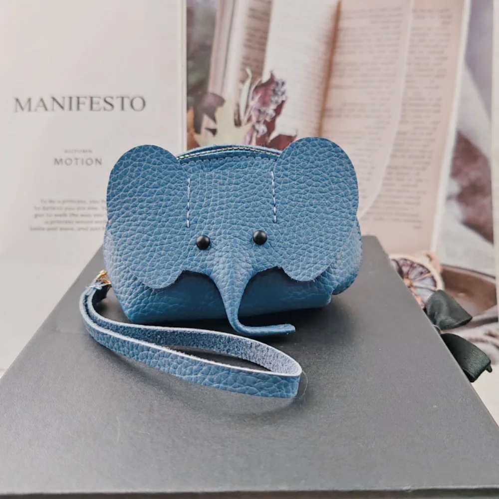 Versatile PU Elephant Bag Hasp Zipper Clutch Solid Color Bag Pendant with Loose Change Storage Vintage Coin Purse Storage