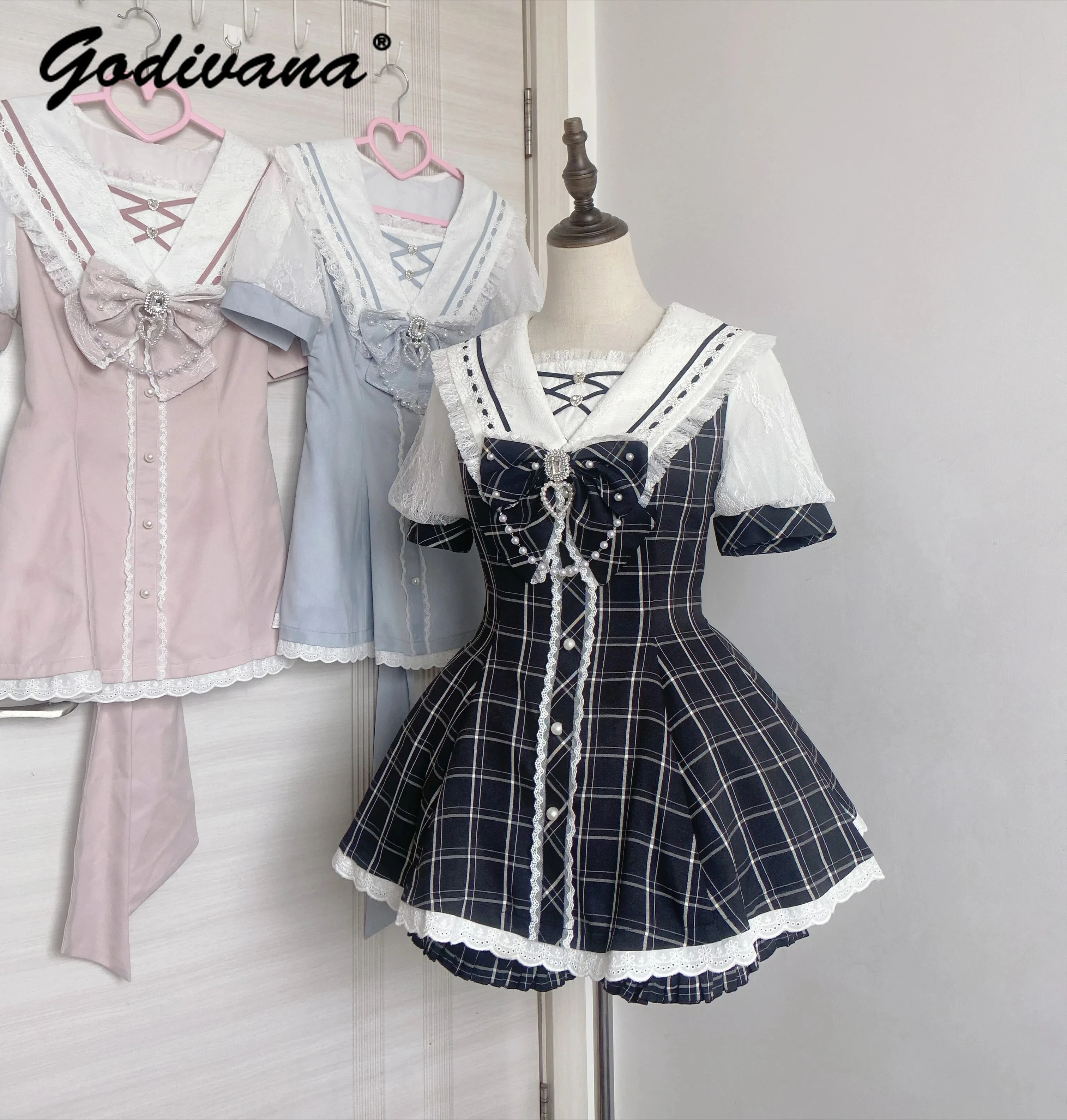 Original Japanese Mine Mass-ผลิตLolitaชุดฤดูร้อนใหม่หวานสตรีกะลาสีคอปกแขนสั้นชุดด้านบนและกางเกงขาสั้นชุด