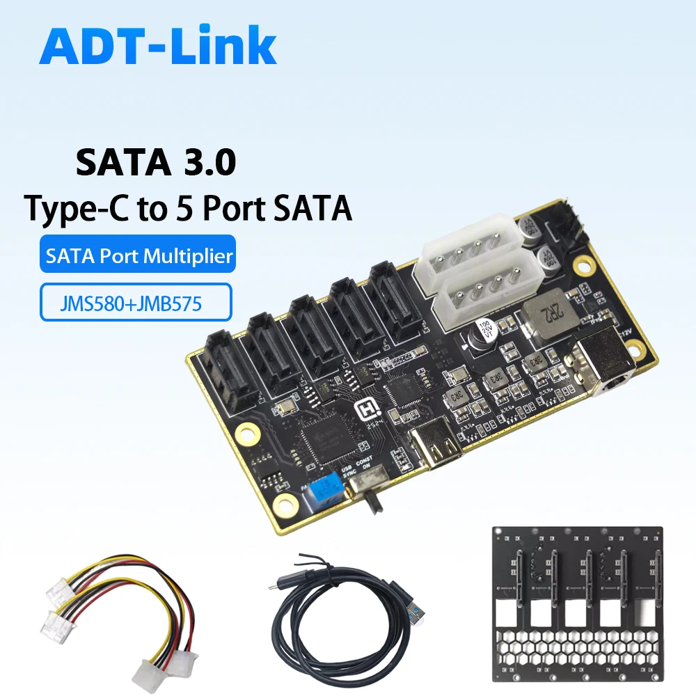type-c-から-5-ポート-sata-30-拡張カード-jms580-jmb575-0gbps-6gbps-ポートマルチプライヤー-hdd-ssd-用-、ファン制御-usb-同期スタート-ストップ機能