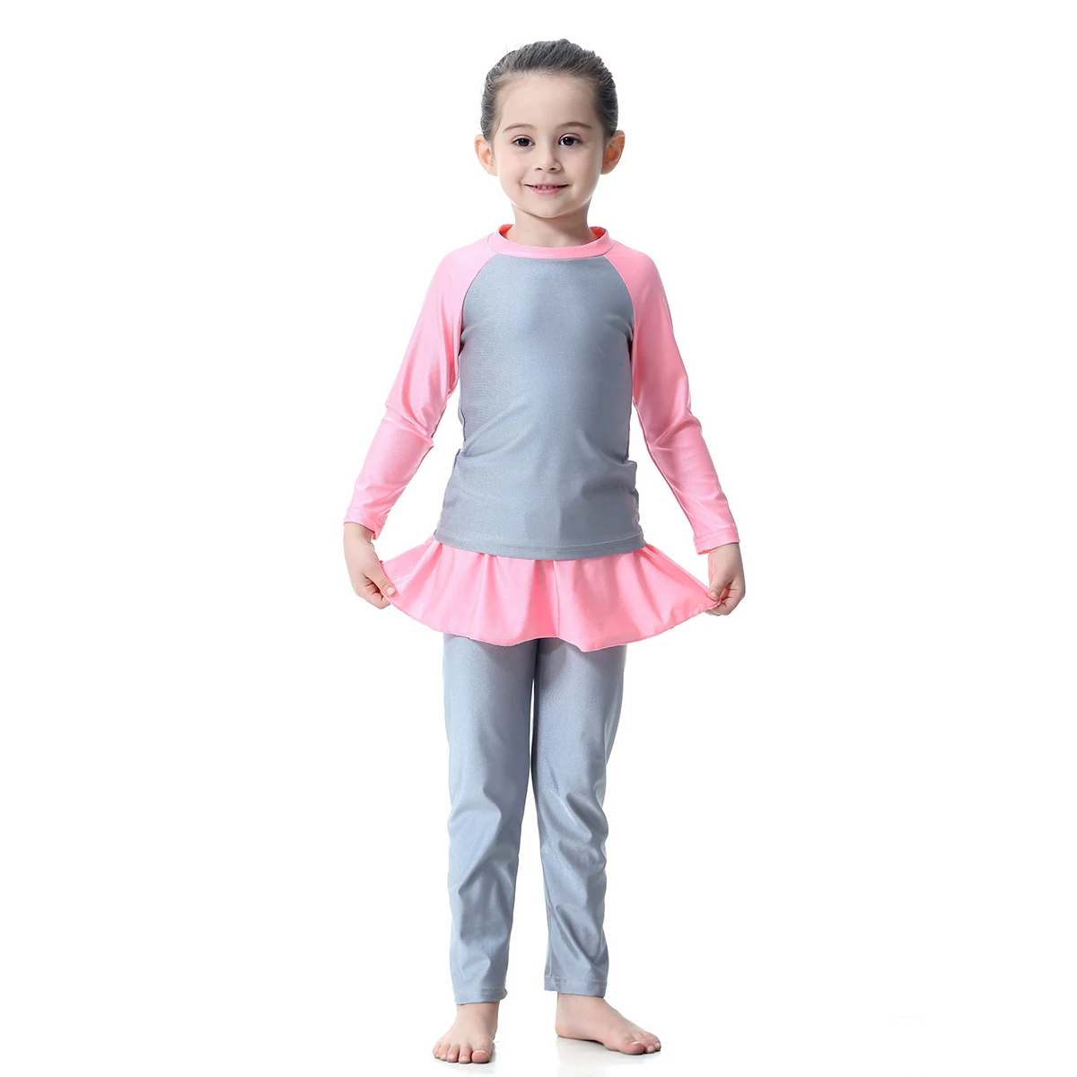 2024 Cute Islamic Swim Wear For Girls Long Sleeve Child Muslim Swim Suit With Pant Skirted Kid Modest Bathing Suit With Free Cap