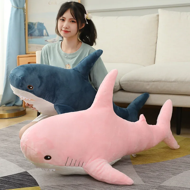 大きな可愛い漫画風クジラのぬいぐるみ、グレー、ブルー、ピンクのサメとクジラのぬいぐるみ、家の装飾、女の子と男の子のための暖かい抱き枕