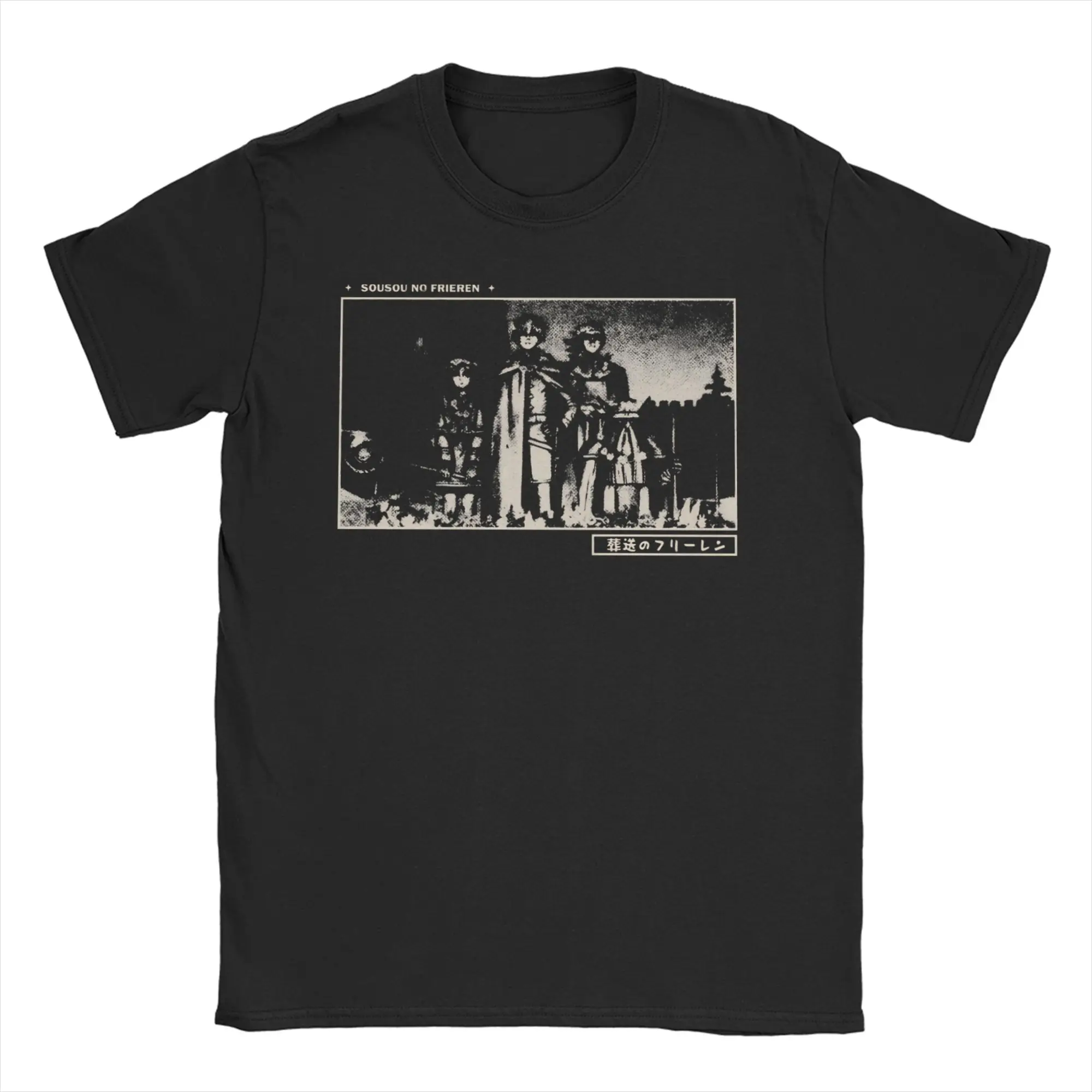 Hero Party Statue Gloomy Halftone Frieren T-Shirts Men Women  100% Cotton Tees Round Collar Short Sleeve T Shirt Plus Size Tops