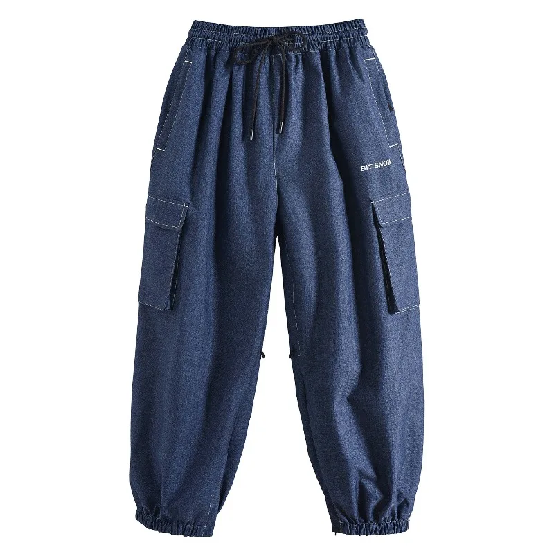 Snow Bit, Large Size Tooling, Snowboard Denim Ski Pants for Men and Women, Thickened Warm, Windproof and Waterproof.