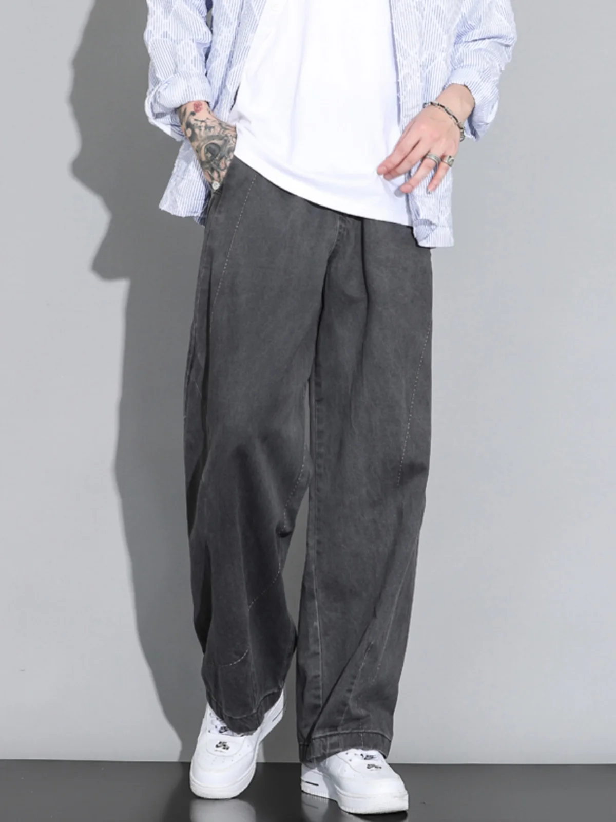 

Свободные прямые мужские повседневные брюки с высокой талией, американские брюки в стиле ретро, молодежные всесезонные длинные брюки Vitali Sle