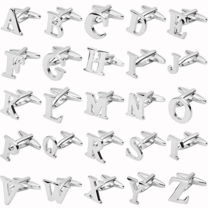 1 Pair 26 Letters Fashion Cufflinks for Men's Shirt A to Z Alphabet Cuff Links Business Suit Shirt Button Wedding Jewelry Gifts