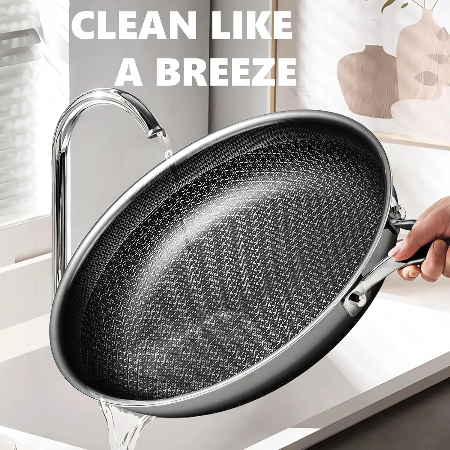 

Non Stick Frying Pans with lid 12 inch Hybrid Nonstick Dishwasher Chef Pan Induction Compatible Cooking Cookware