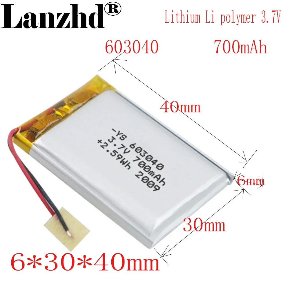 

1-12pcs 3.7v battery 6*30*40mm lithium ion li-polymer battery For PAD DVD E-book bluetooth headset battery accumulator 700mah