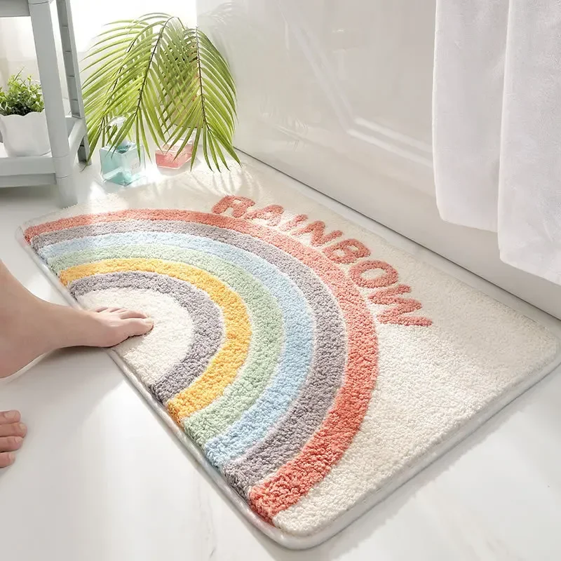 Rainbow Plush Bathroom Carpet Non-slip Rugs Absorbent Pads Soft Plush Doormat for Bedroom Entrance Mats Anti-slip Door Mat