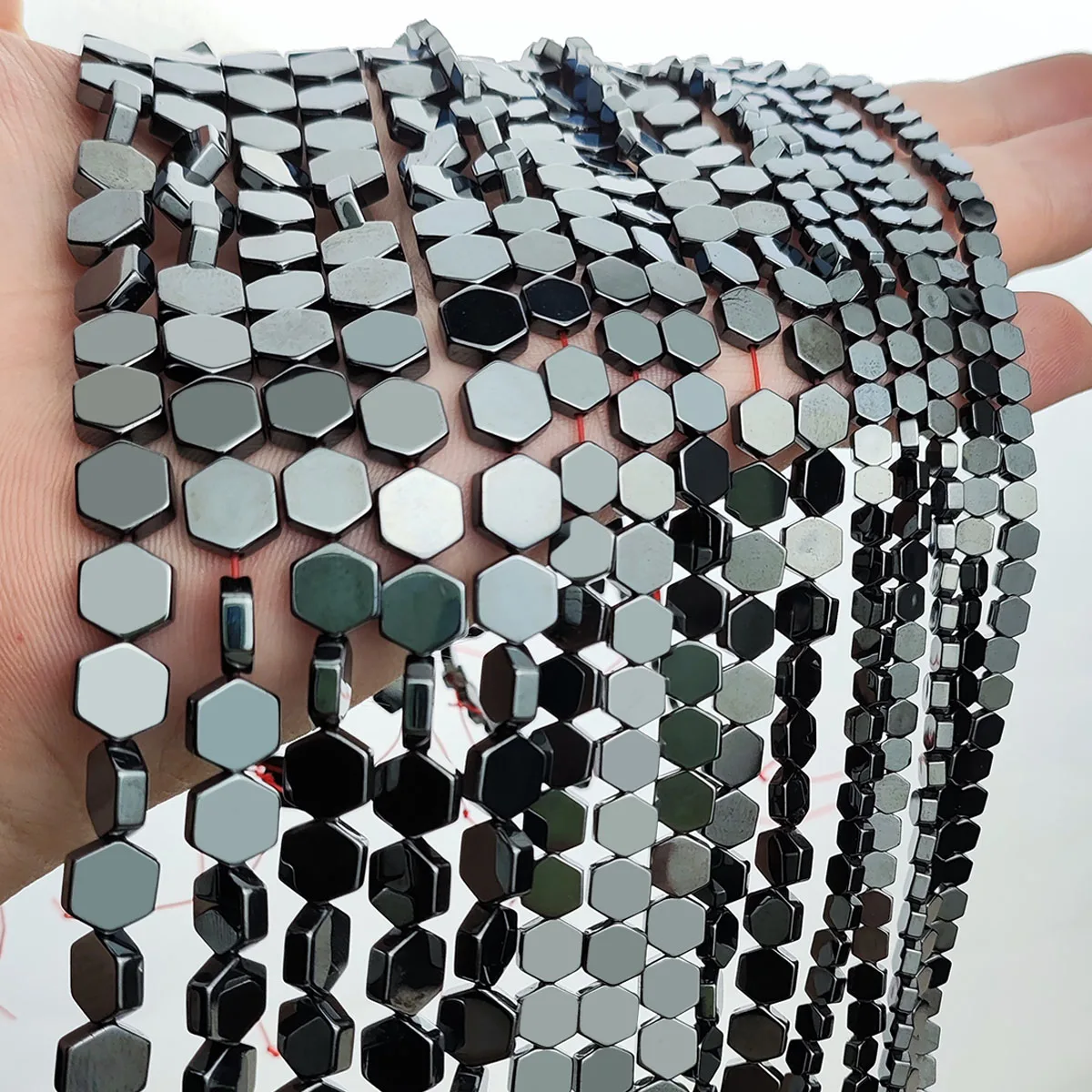 Natural Geometry Hexagon Stone Black Hematite Spacer Loose Beads For Jewelry making Bracelet Accessories Findings DIY 4/6/8MM