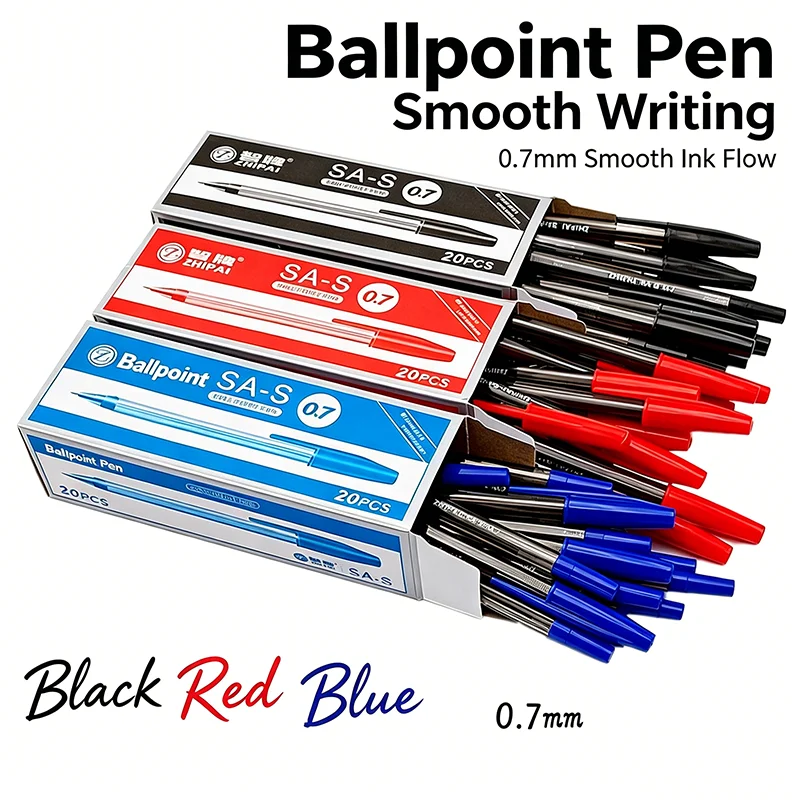 10/20Pcs Ballpoint Pens – Black/Red/Blue, 3-Color Set, Smooth Writing Quick-Dry Ink for School Office Home Supplies