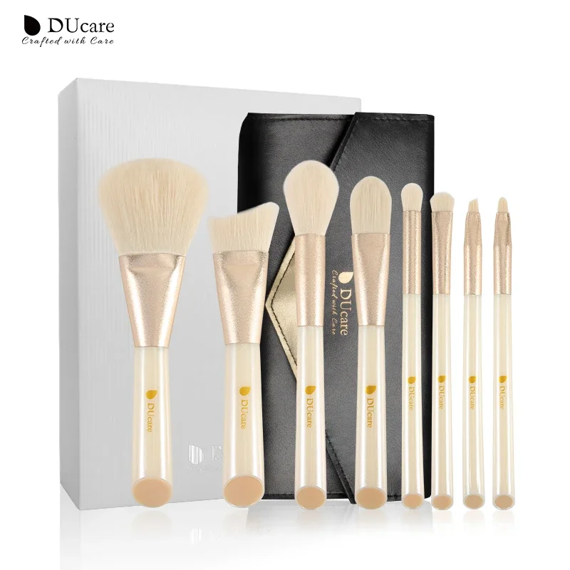 DUcare Makeup Brushes 8Pcs White Brush Bag Set Synthetic Hair Powder EyeShadow Blending Eyelash Eyebrow Make up Beauty Cosmestic