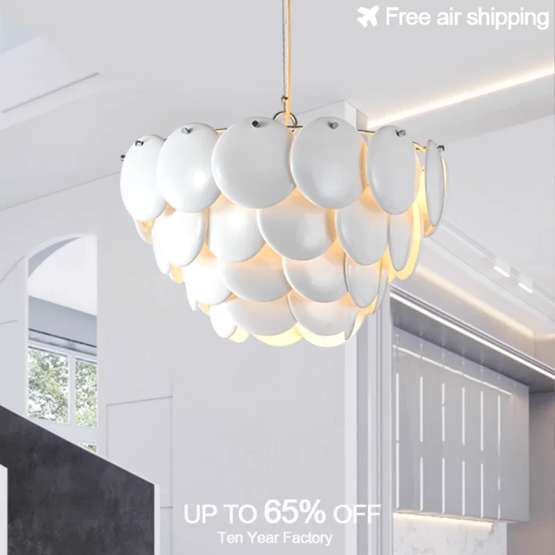 

French Artistic Luxury White Ceramic Round LED Chandelier for Living Room Decorative Ceiling Pendant Light Indoor Hanging Fixtur