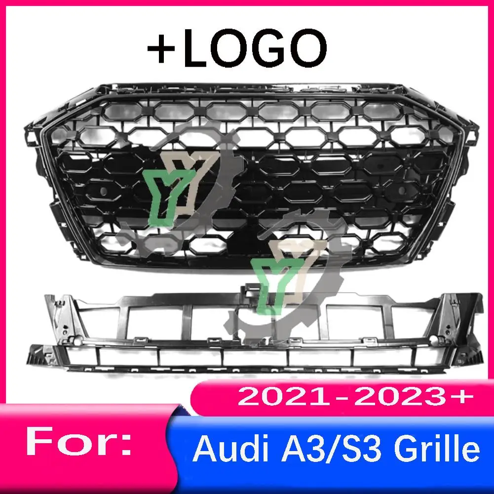 

For Audi A3/S3 2021 2022 2023 8P Car Front Bumper Grille Centre Panel Styling Upper Grill (Modify For RS3 style)