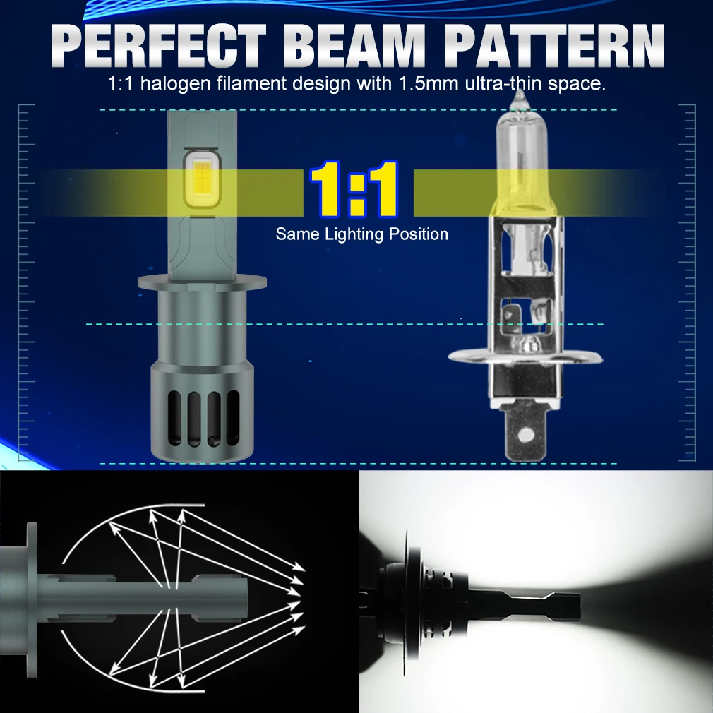 H1 H3 LED Bulb Canbus H27 880 881 Car Fog light Bulb Turbo Mini Size Design 100000LM CSP Super Bright High Low Beam 6000K DC 12V