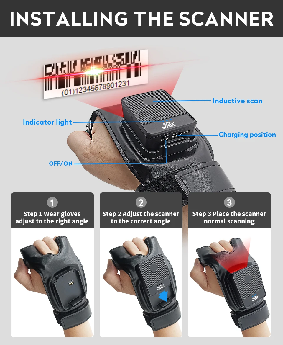 2080w 2024 New Wearable Warehouse Barcode Scanner Long Range USB Wireless For Interface Black 2-Year Warranty Stock