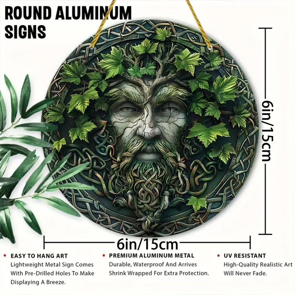CelticBohoWreath™ Intricate Knotwork Tree Sign | Bohemian Face Art, Round Design | Garage & Outdoor Decor