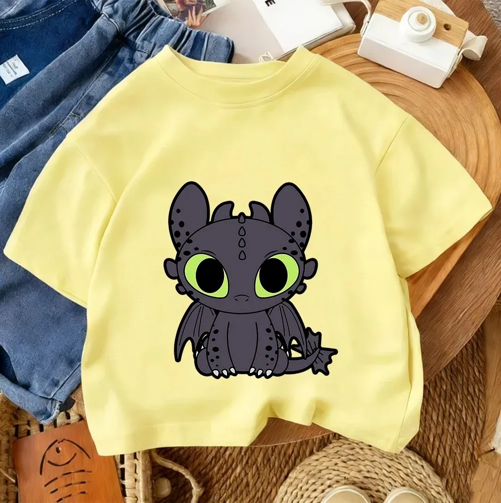 Zahnloses Kind Kurzarm-T-Shirt Jungen Mädchen Drachen-Print Pullover Jugendliche Baumwollkleidung – Detail 7