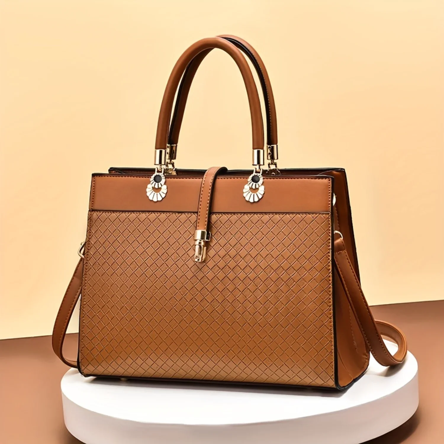 

Elegant Woven Pattern Tote Bag, Large Capacity Satchel Purse, Women's Crossbody Bag