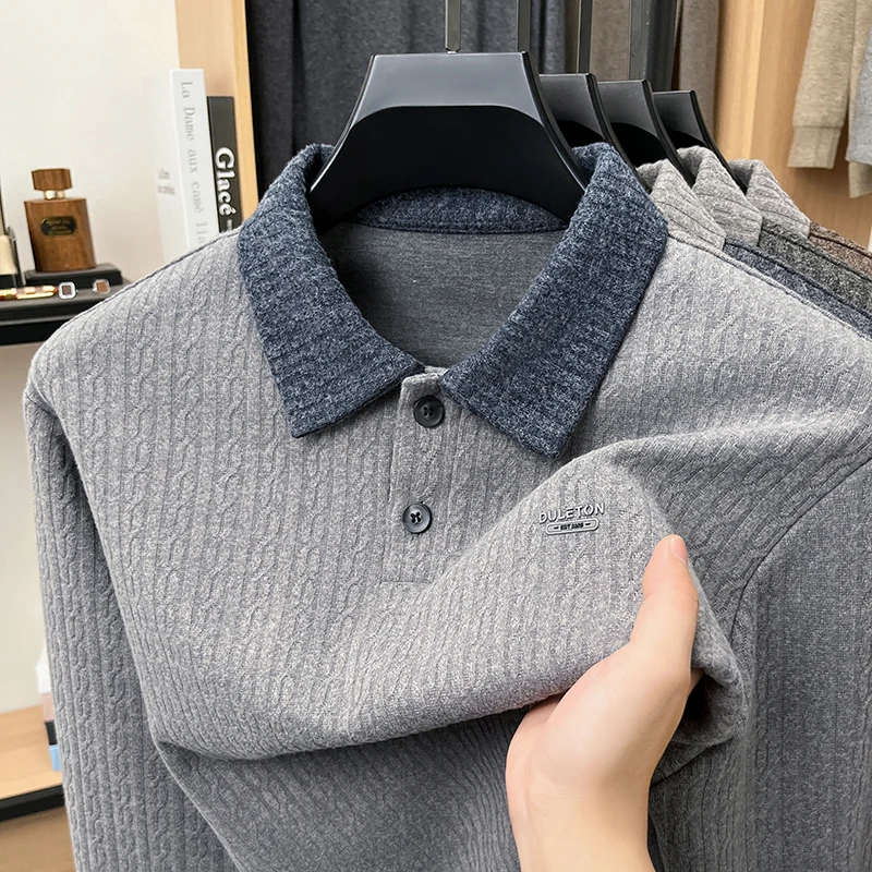 Men's High End Quality Print Polo Shirt Autumn New Comfort Long Sleeve Lapel Solid Color T-shirt Fashion Business Men's Clothing