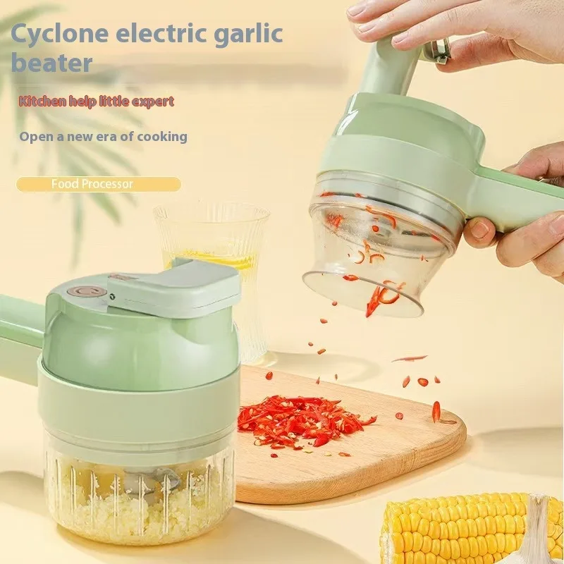 4 In 1 Handheld Electric Vegetable Cutter Wireless Chop Garlic Mash Minced Slice Onion Cutting Multifunctional Cooking Gadget