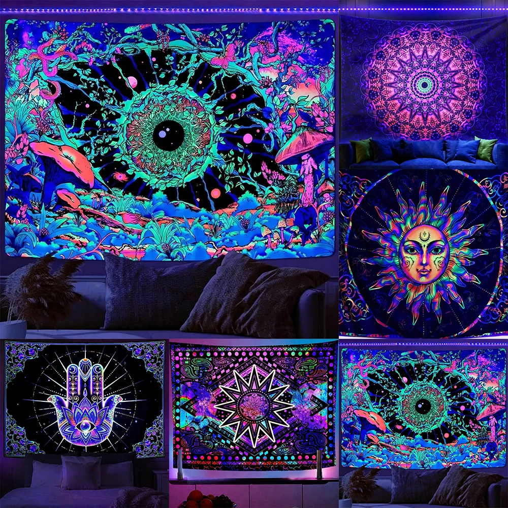 

Glow-in-the-Dark Tapestries with Enchanting Designs UV reaction tapestry background decoration bedroom party decoration