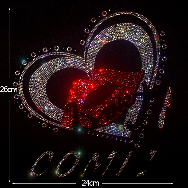 

High-quality diamond heart-shaped red lip patterns are ironed on the outside of sweaters, T-shirts, hoodies and jeans