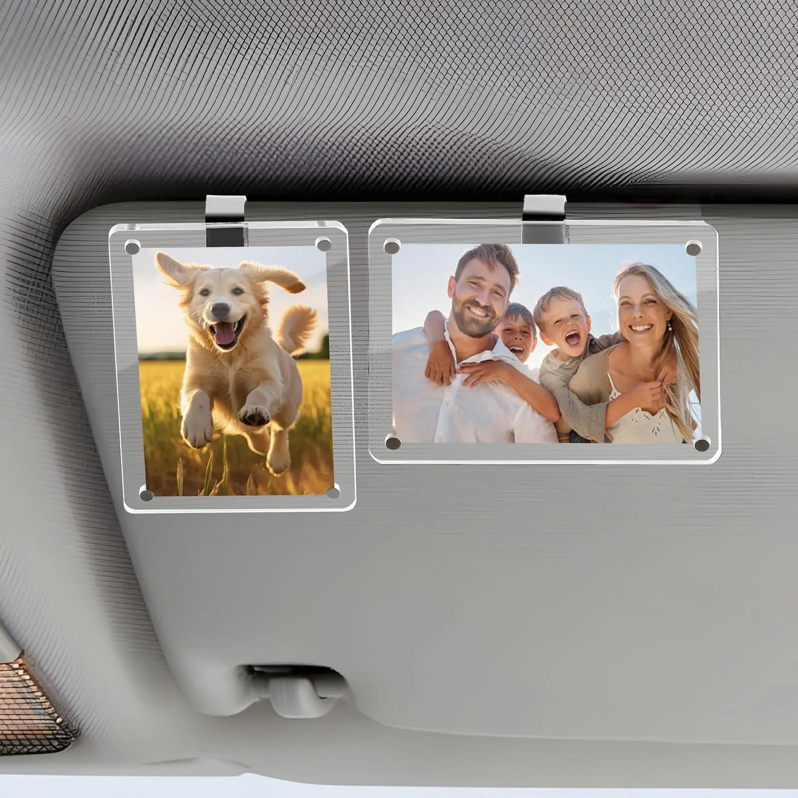 2PCS Car Picture Frame Magnetic with Sun Visor Clip Photo Holder Character Display for Polaroid Pictures Universal Acrylic