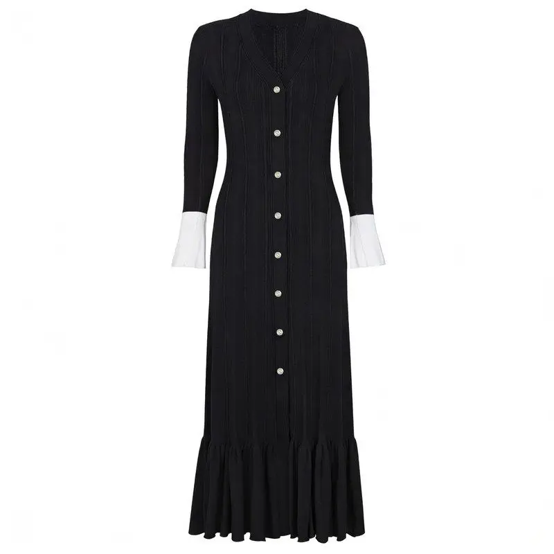 

High Quality Knitted Slimming Fashion Dress Midi Skirt Spring Autumn New Style Quality Fashionable South Oil Big Swing Dress