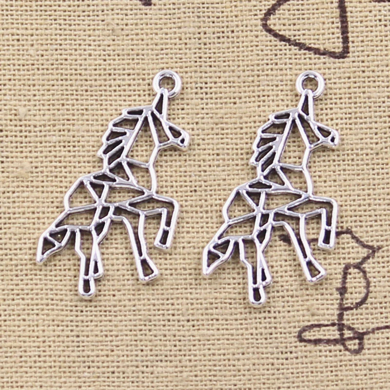30 stücke Charms hohl Einhorn Pferd 33x17mm antike silberne Farbe Anhänger DIY Handwerk machen Ergebnisse handgemachten tibetischen Schmuck