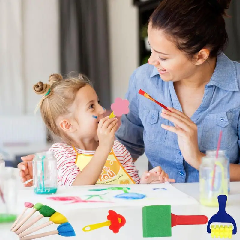 Analyste de peinture avec fleur pour enfants, artisanat d'art en mousse, outils de dessin, pinceaux de peinture, arts et artisanat pour enfants, apprentissage précoce, 32 pièces
