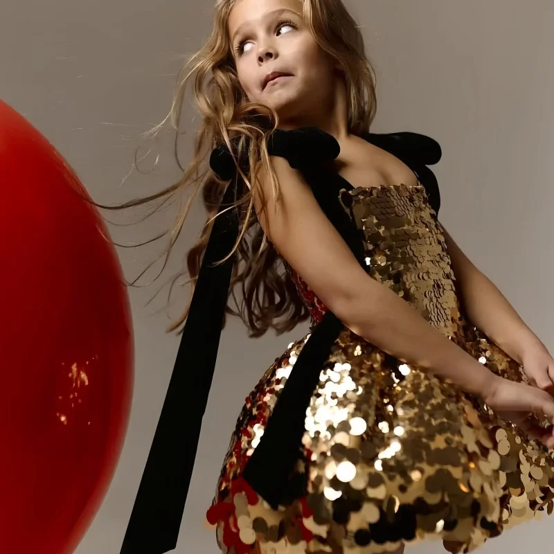 

Sparkling sequin children's dress, girls' wedding party dress, velvet flower girl dress, delicate special occasion dress