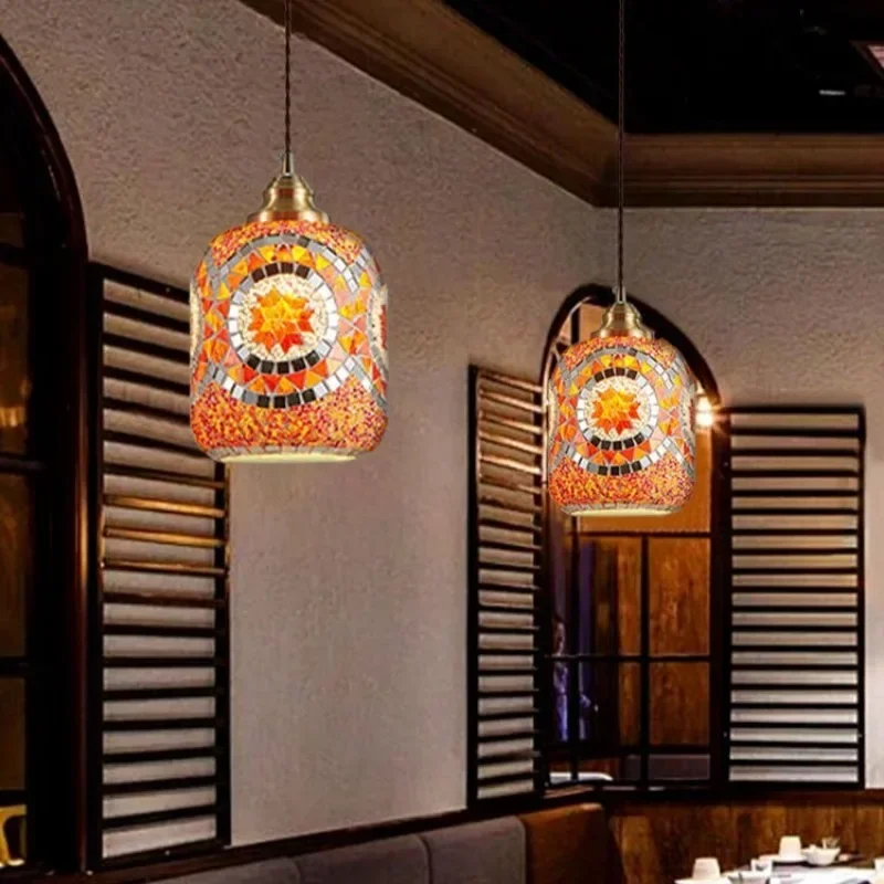 

Creative Bohemian Style Mosaic Glass Chandelier Exotic Style Hotel Cafe Classical Small Pendant Lights