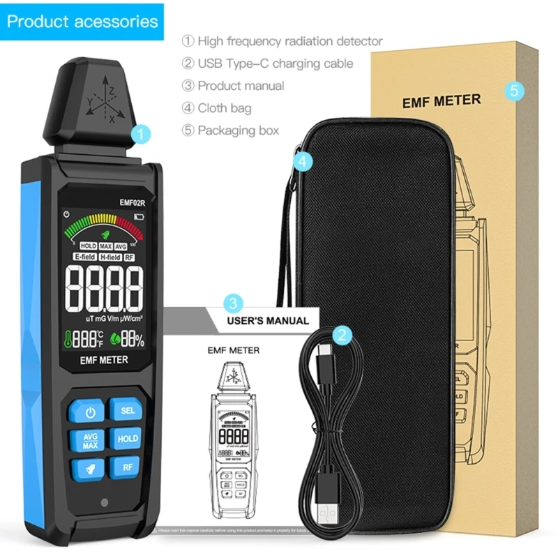 Penganalisis EMF Radiasi Deteksi Radiasi Meter Medan Elektromagnetik Drop ship