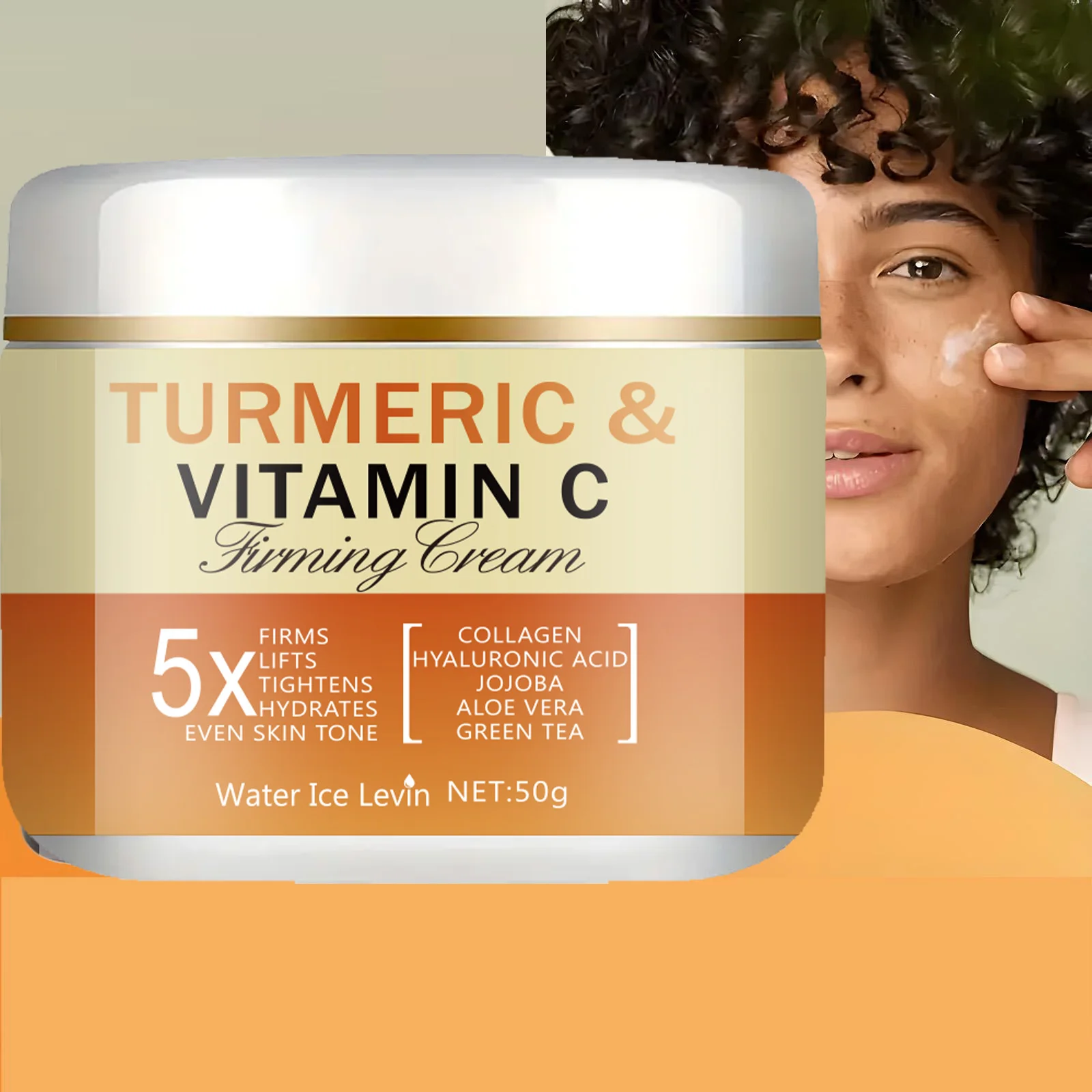 Turmeric and Vitamin C Skin Firming Cream, 50g/1.76 Oz, Neutral Adults, Moisturizing Containing Collagen, Aloe Vera, Tea Leaves, Balanced Skin Tone, Non-Greasy, Suitable for All Skin Types