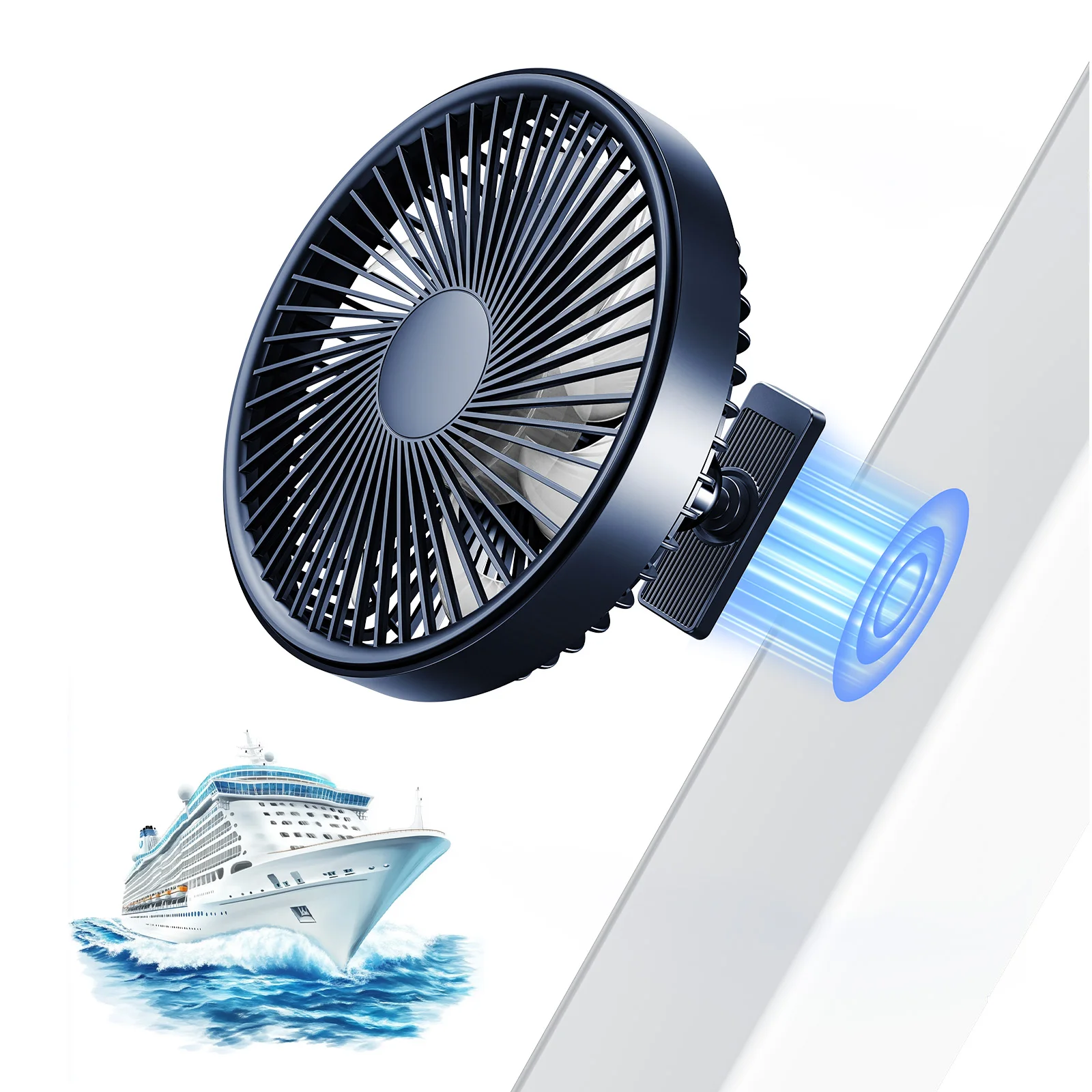 Hipacool Strong Magnetic Fan for Cruise Ship 3000mAh Battery Type-C Rechargeable Cooling Fan 360° Rotatable Fans for Golf Cart