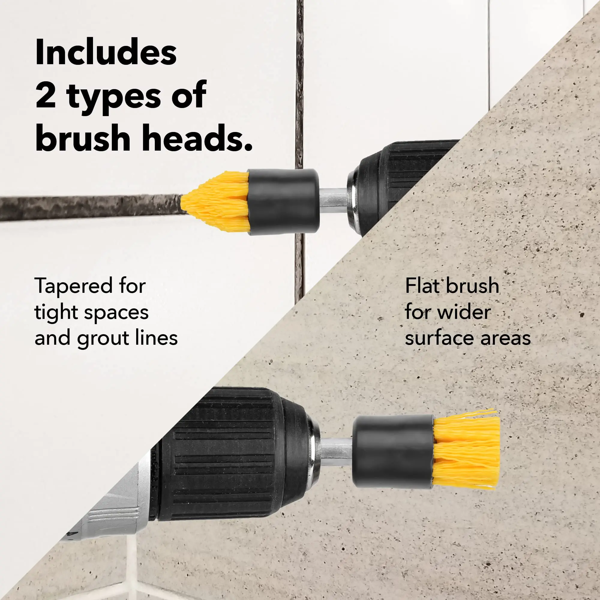 1 Inch Drill Brush Attachment Set 2 Tapered 2 Flat All Purpose Detail Brush Attachments for Cordless Drill for Cleaning