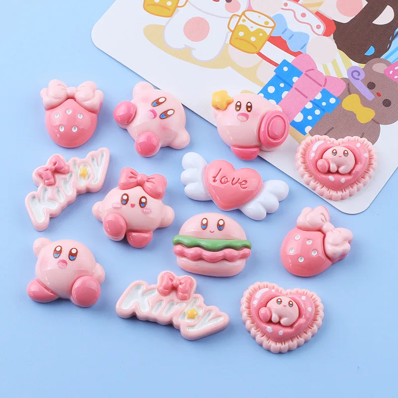 

9Pcs/Set Catoon Cute Kirby Resin Charms Girl Earrings Flatback Decor Pendant DIY Bracelets Keychain Floating Accessories