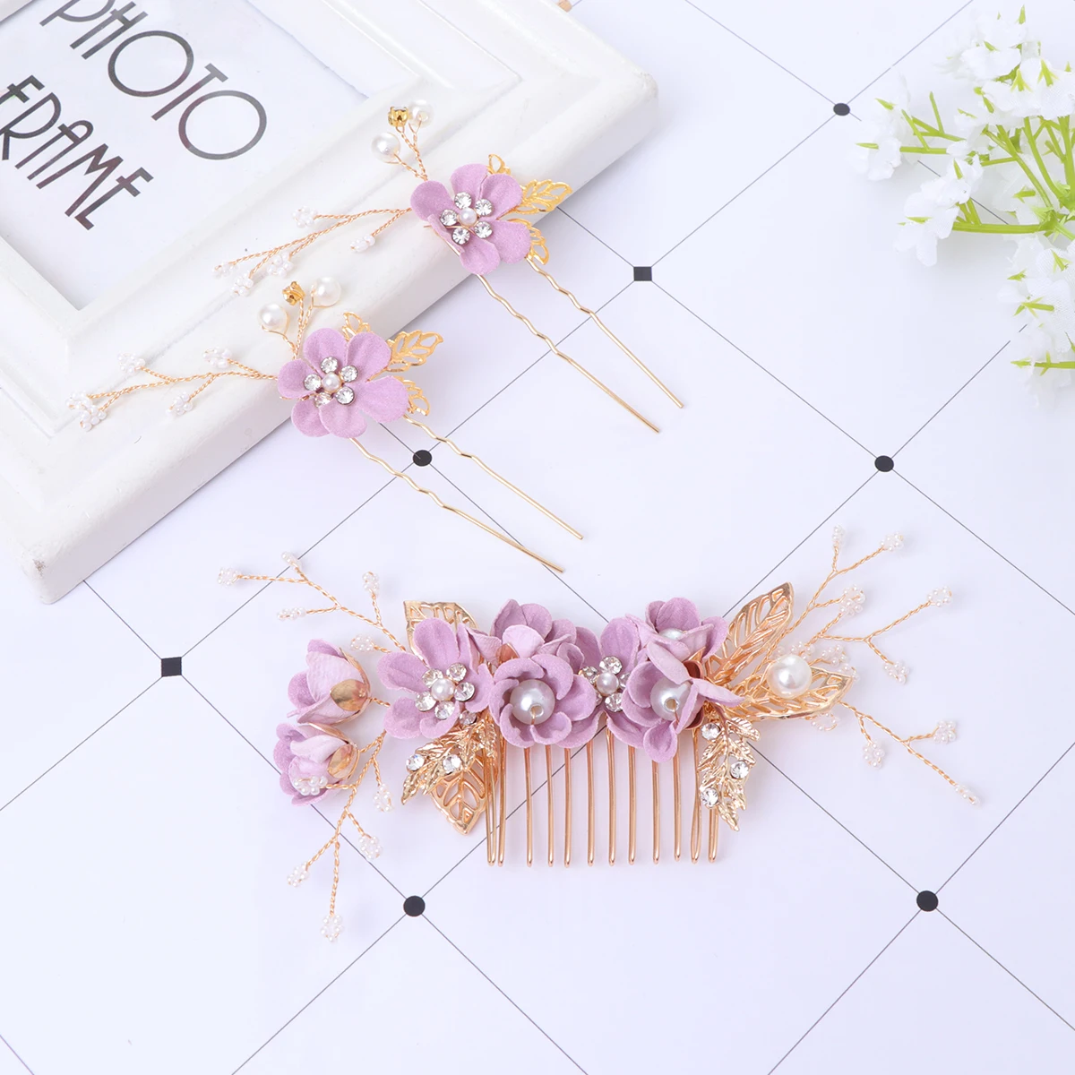 

3 Pcs Headdress Hair Comb For Bride Wedding Hairpin Accessories for Bride Anniversary Party Elegant Flower Set