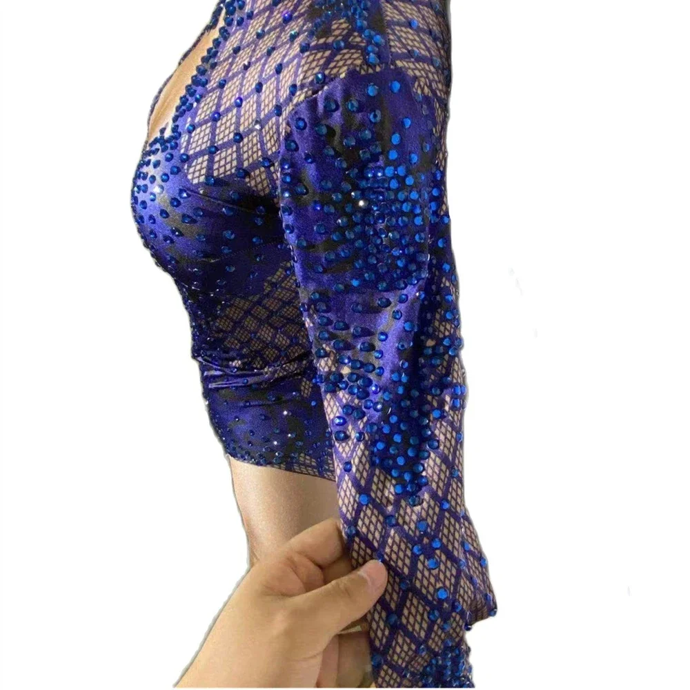 Royal Blue Women Rhinestone Bodysuit Jumpsuit Sparkling Crystal Bodycon Party Club DJ Outfit Stage Catwalk Show Dance Costume