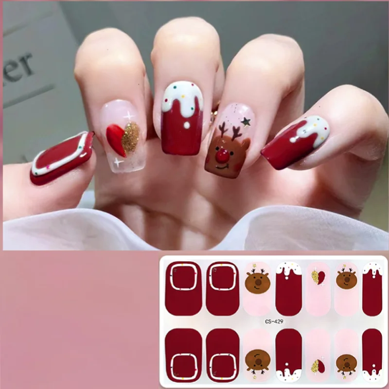 Sztuczne Paznokcie Świąteczne Żelowe Naklejki na Paznokcie Ozdoby DIY Ozdoby do Paznokci Brokatowe Sztuczne Paznokcie Akcesoria do Zdobienia Paznokci Uñas