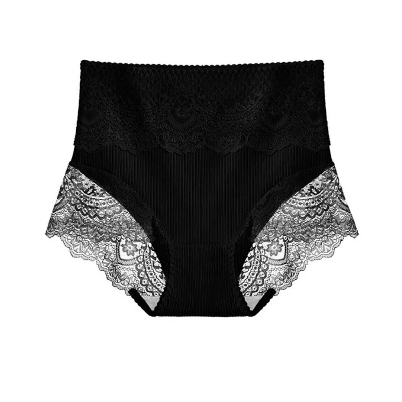 New Women\'s Cotton Underwear High Waist Sexy Lace Panties Seamless Tummy Briefs Solid Color Ladies Antibacterial Triangle Shorts