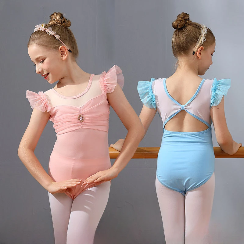 Kid Dance Clothing Girls' Flying Sleeve Practice Leotards Student Stage Performance Clothes Ballet Dance Gymnastics Skating Wear