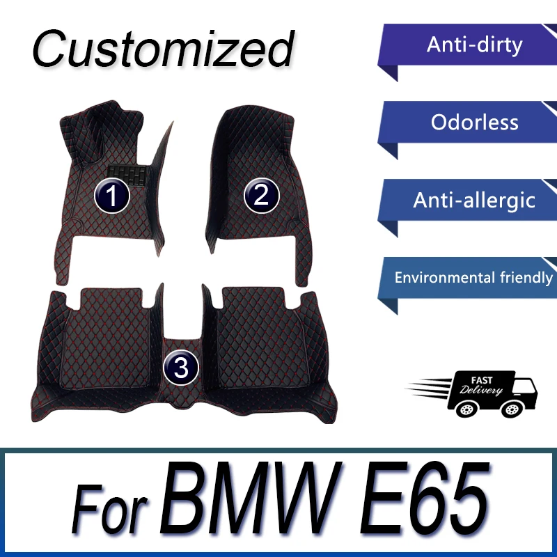 Custom Auto Luxury Leather Car Floor Mat For BMW E65 2001 2002 2003 2004 2005 2006 Car Mat Full Set Women Waterproof Accessories