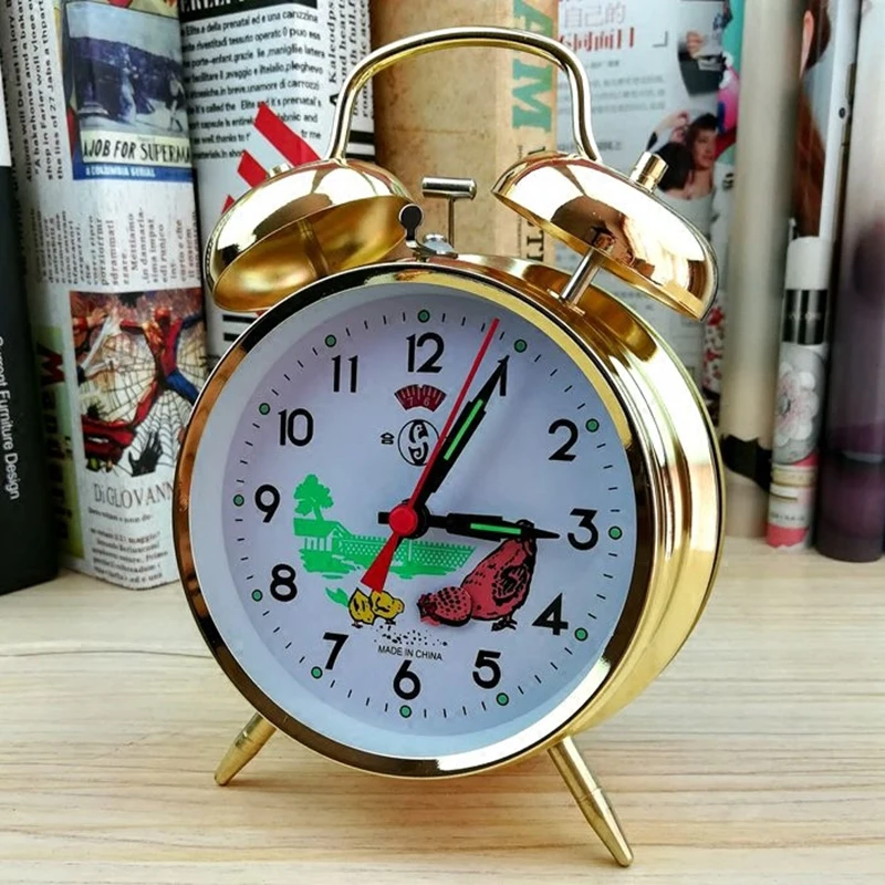 Mechanical Alarm Clock Clockwork Metal Copper Table Clock Ringing Bell Creative Silent Watch Desk Clocks Bedroom Decor Gift Idea