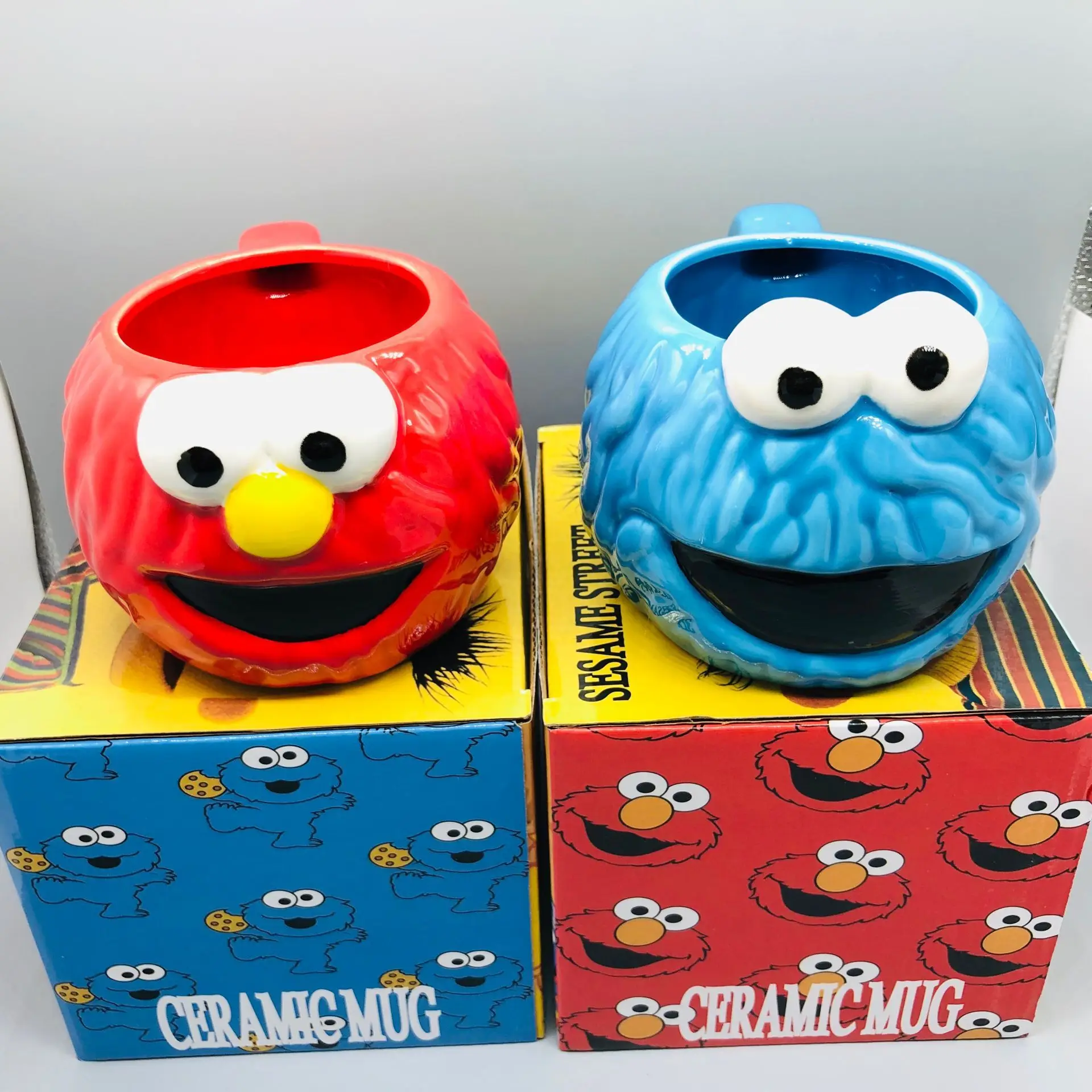 Cartoon Sesame Elmo Coffee Mug Fuuny Monster Cute Water Cup Kawaii Ceramic Milk Tea Mug Office Drinking Cup House Drinkware