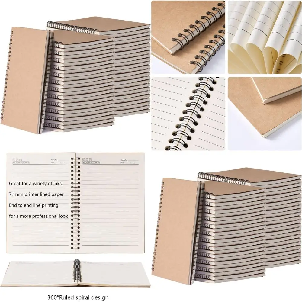 

Bulk 48-Pack A5 Kraft Hardcover College Ruled Spiral Notebooks, 100 Lined Pages, 8.3x5.5 for School & Office