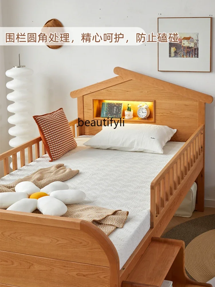 Modern Solid Wood Tree House Bed Boys' and Girls' Half-Height Bed Cherrywood Log Bed Splicing Multifunctional Guardrail 1.2 M