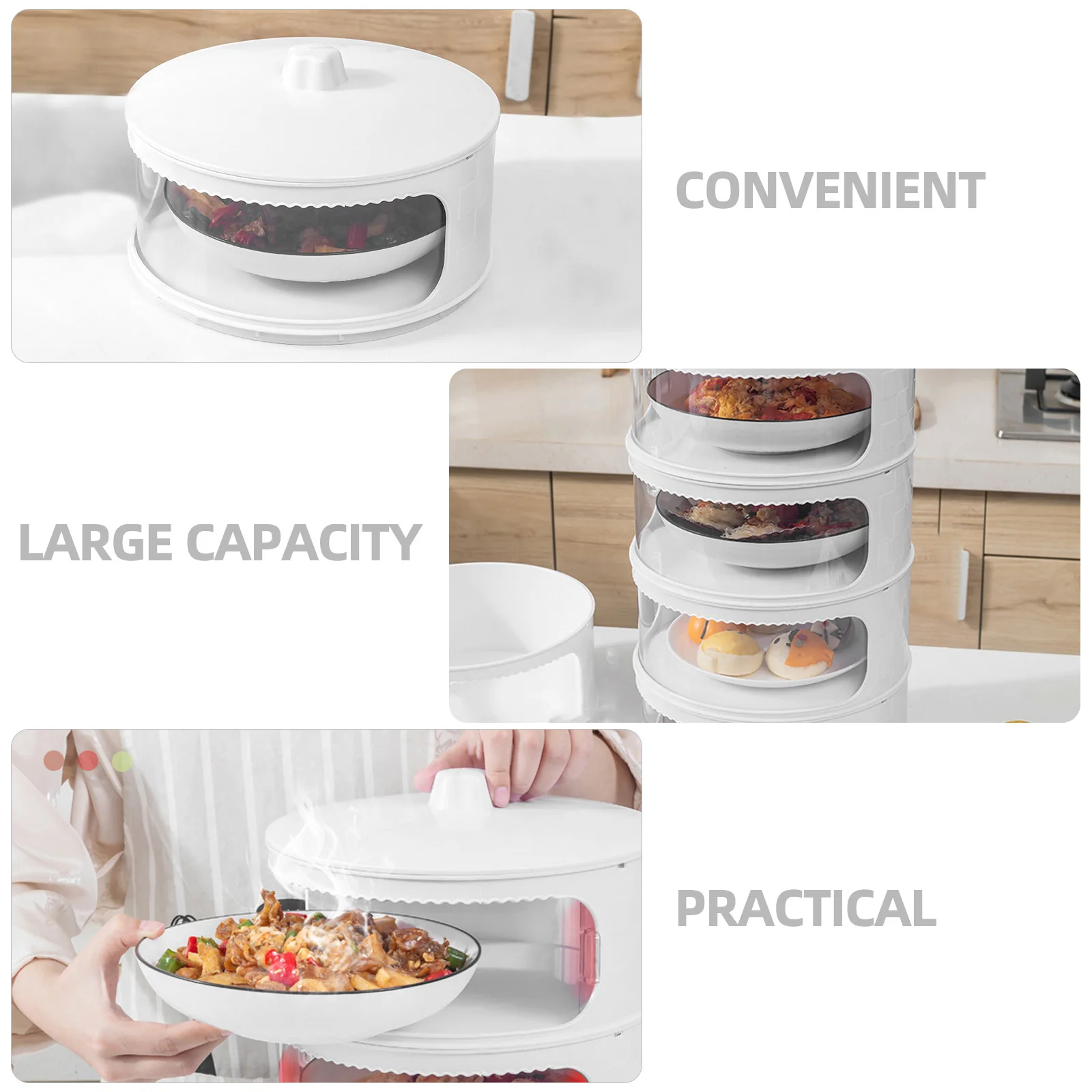 

Multi layer Plastic Food Insulation Cover Large Capacity Stackable Kitchen Storage Dust Proof Sealing Healthy Material Fruit