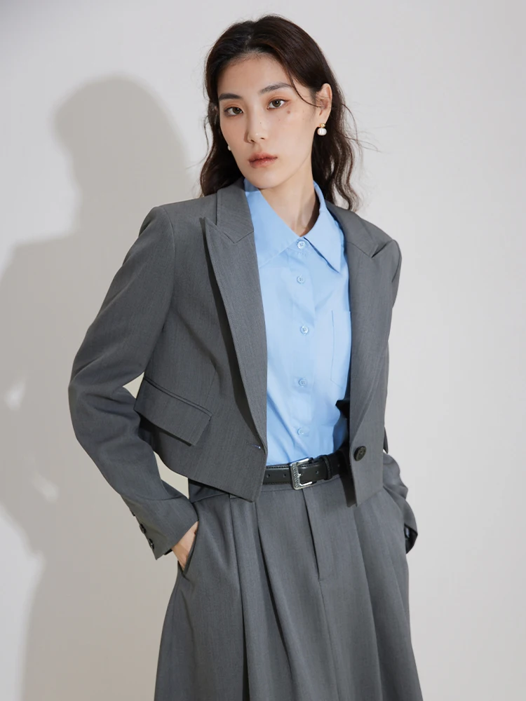 DUSHU Fashion Commuter Suit for Women Spring New Castle Gray Suit Short Loose Blazer Coat+ A-Line Skirt Two-piece Set Female